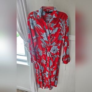 Zara Red and Blue Floral Wrap Dress